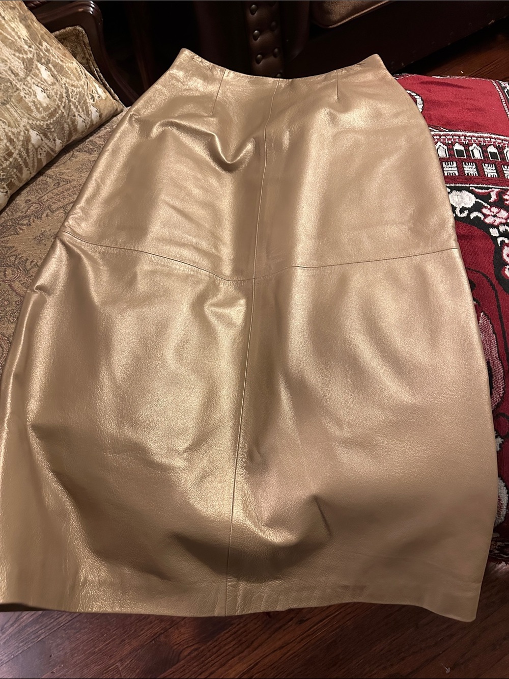 bagatelle Metallic Camel Leather Pencil Skirt